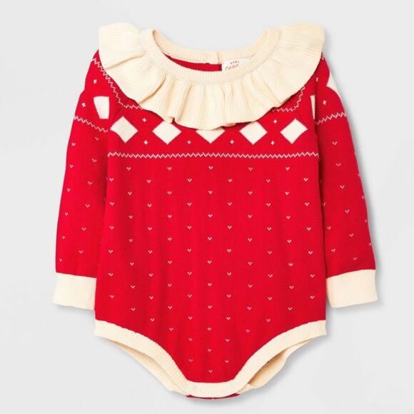 Cat & Jack 12 Months Red and Cream Bodysuit - Picture 3 of 3